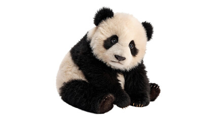 Cute small fluffy giant panda bear plush toy childhood nostalgic ornament, isolated on transparent background. © Christopher