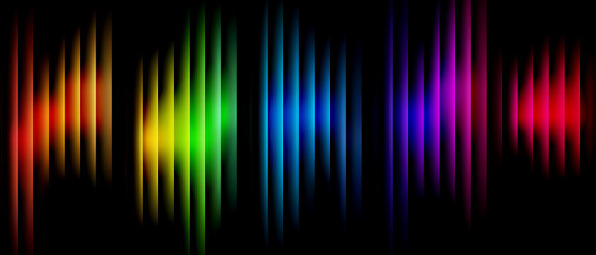 Vertical rainbow light bars glowing on black background creating a