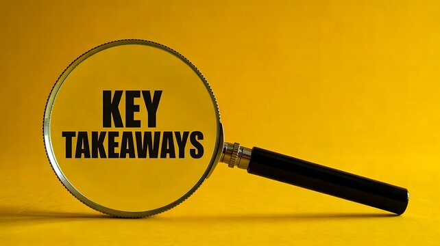 Key Takeaways Concept with Magnifying Glass Highlighting Text on Yellow Background