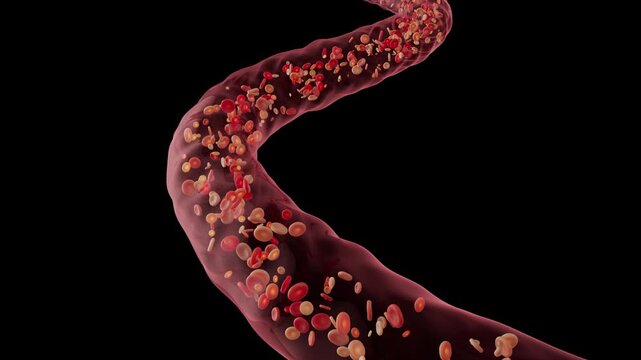 Transparent animation of red blood cell flow within blood vessels+ alpha channel