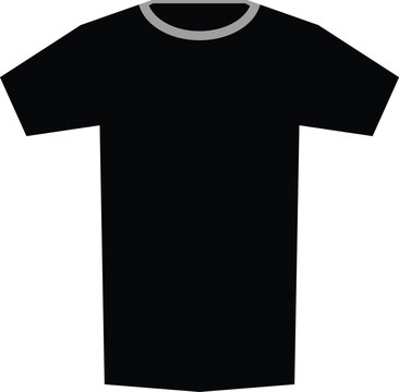minimalist black t-shirt silhouette with gray crew neck collar on a white background