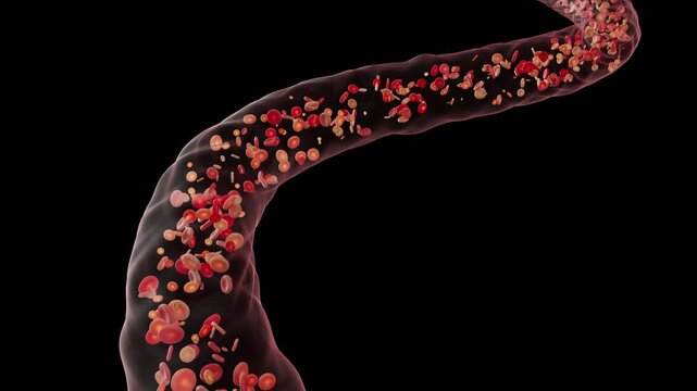 Transparent animation of red blood cell flow within blood vessels+ alpha channel