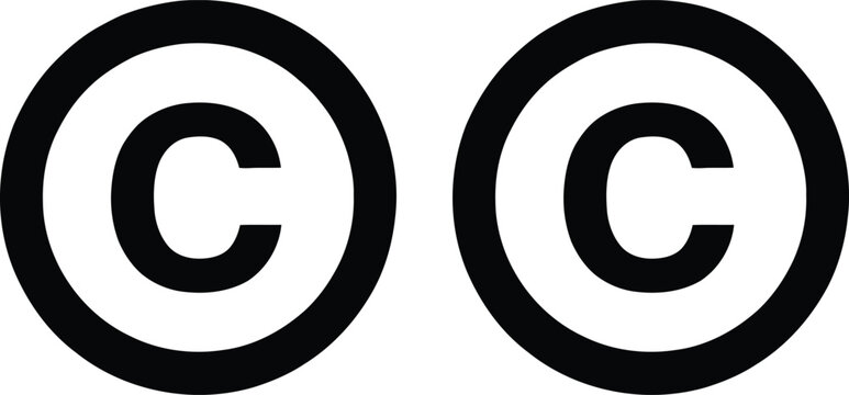 Two white copyright symbols on black circles isolated on a white background representing intellectual property protection and legal rights