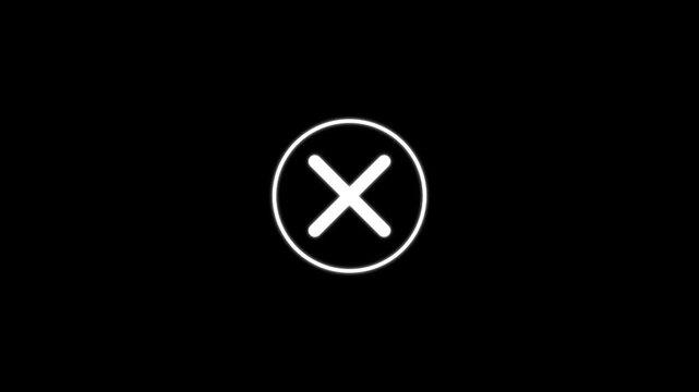 Minimalist white x mark animation on black background, for user interface, cross symbol delete