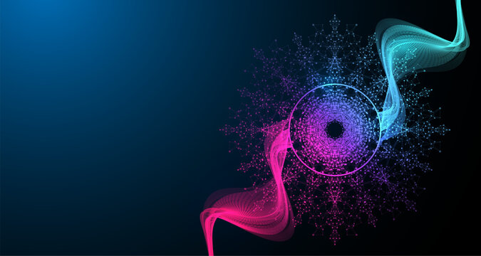 Quantum computer technology concept. Artificial intelligence. Torus. Big data algorithms visualization for business, science, technology, fintech, blockchain, digital innovation, vector illustration.