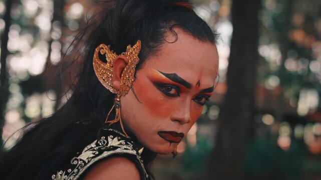 Intense Close-up of a Javanese Male Dancer with Dramatic Makeup