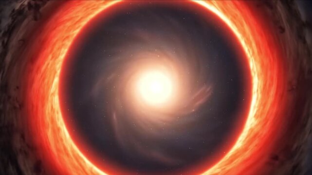 活動銀河核クエーサーの降着円盤とダストトーラスが深宇宙で輝く天体CG