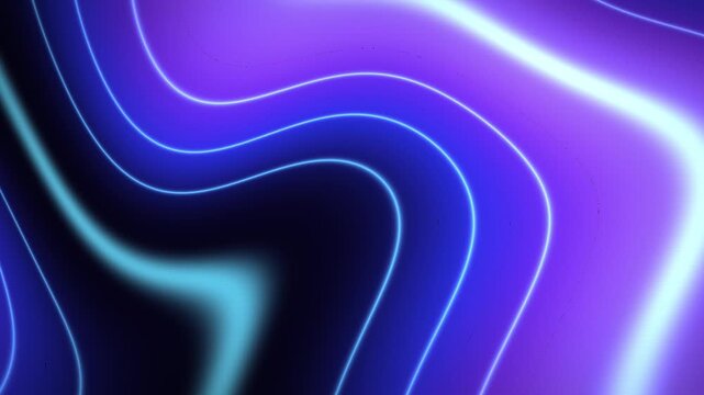 Abstract topographic map lines glowing in purple and blue neon light topography