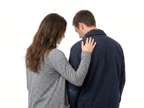 Supportive couple managing obsessive-compulsive disorder together as comforting woman rests gentle hand on partner shoulder
