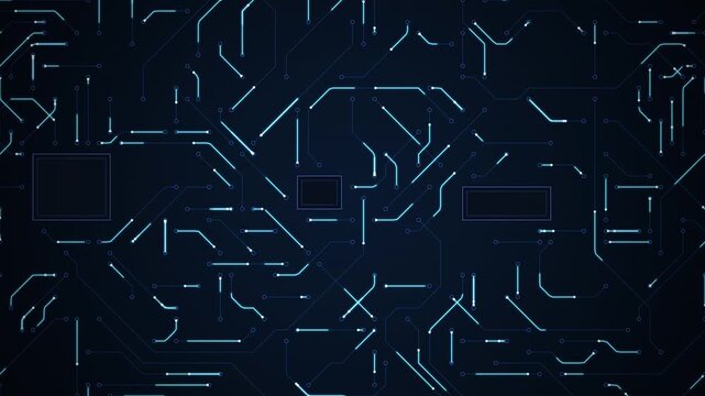 Digital circuit board pattern with glowing blue light pathways an abstract
