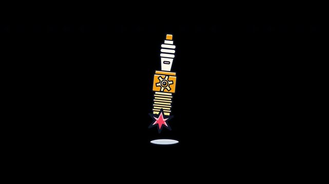 Spark Plug Engine Ignition Racing Automotive Icon on Alpha Channel Loop