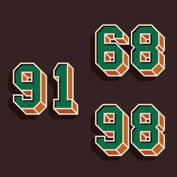An artistic number graphic showcasing the numbers 91, 68, and 98 in a sleek design, perfect for sports enthusiasts, team branding, or artistic projects.
