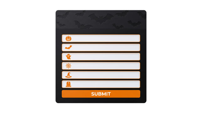 Halloween registration form featuring spooky icons and submit button