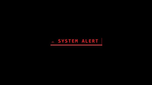 Red digital HUD elements with system alert text and geometric lines on a solid black background. Futuristic minimalist UI design. Perfect for cybersecurity or sci-fi tech video projects.