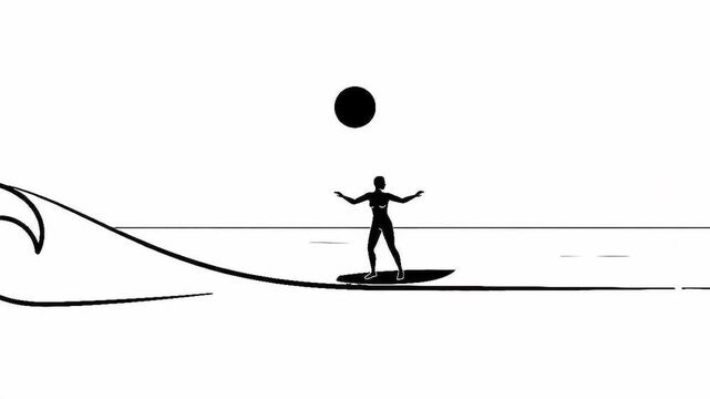 Minimalist Surfer Riding Ocean Wave Silhouette Vector Illustration
