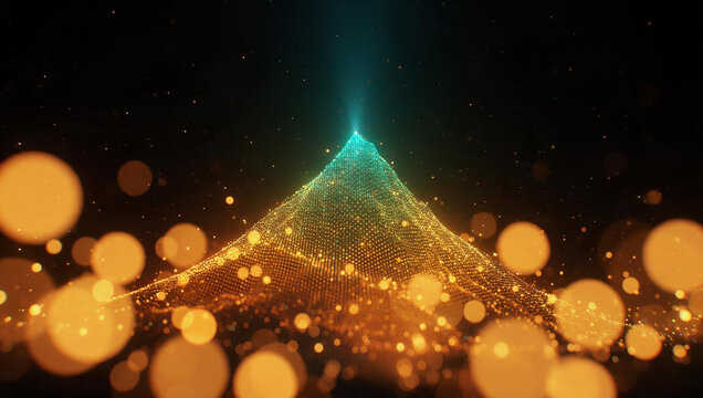 Digital Mountain Peak with Glowing Data Particles Background