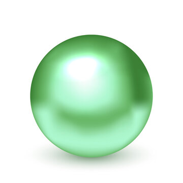 Metal green ball. 3D color metallic sphere with soft reflections, smooth gradient and shadow. Glossy reflective bead. Realistic vector illustration.