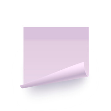 Post note. Purple sticky square note paper with curled corner. Blank adhesive notepad page template isolated on white background. Realistic vector illustration for reminders and memos.