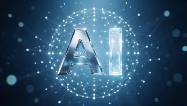 AI Symbol with Glowing Digital Network Sphere