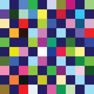 Colorful grid of square blocks in various vibrant hues creating a mosaic pattern halftone effect