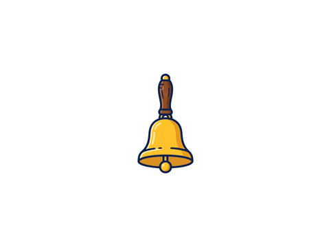 Yellow Handbell With Brown Handle And Visible Clapper For School Announcement Concept Vector Illustration