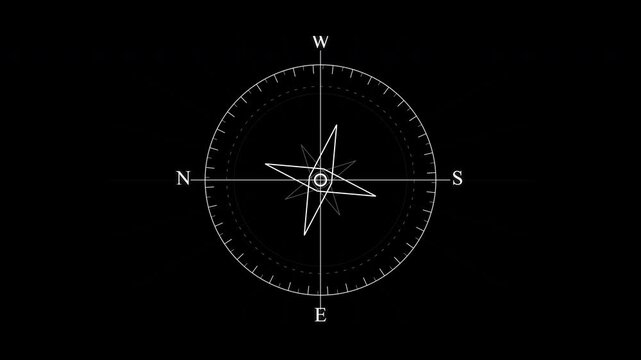 Compass Navigation Direction Orientation Indicator Displaying Cardinal Points on Dark Background for Tech Ui Design