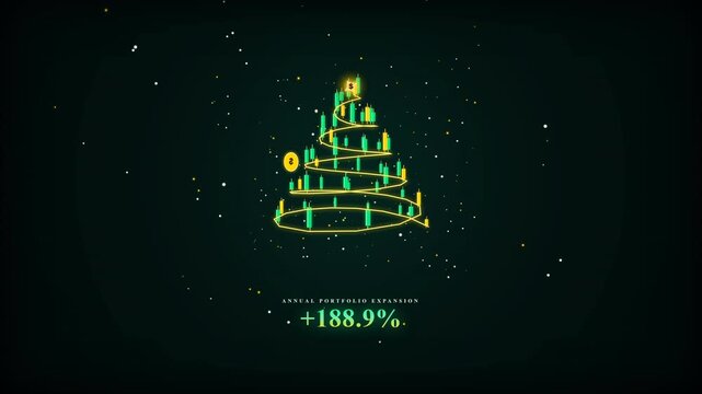 Festive Financial Growth Glowing Golden Christmas Tree with Wealth Forecast.