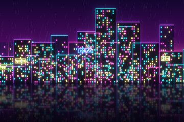 Cyberpunk neon city night futuristic background © nojumdi