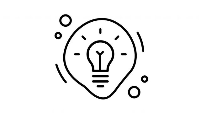 Animated Black bulb icon outline stroke doodle style creativity concept art.