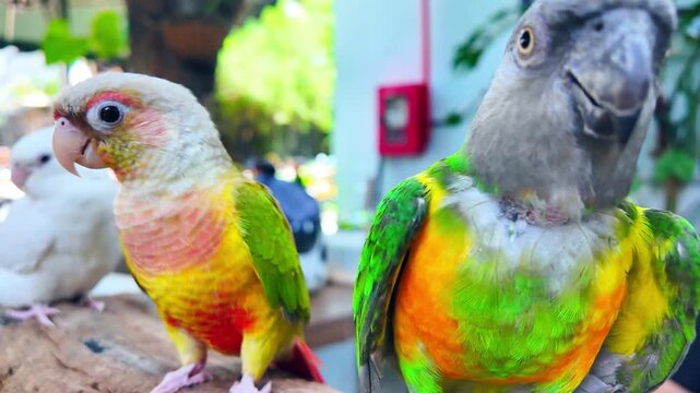 Handsome Young happy male Cute lovebird parrot, pet african parrot, caring for animals. Funny parrots. Home pet parrot. The best birds. Beautiful photo of a bird.
