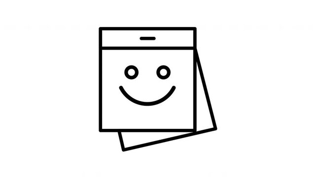Animated Black white desk calendar notebook daily planner smiley face icon graphic art.