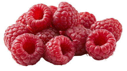 Fresh ripe red raspberries clustered together © Fionnan