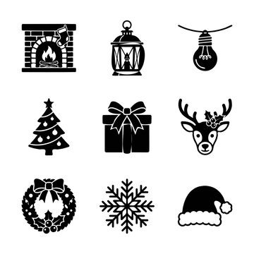 Set of winter holiday and christmas celebration icons and graphic design symbols