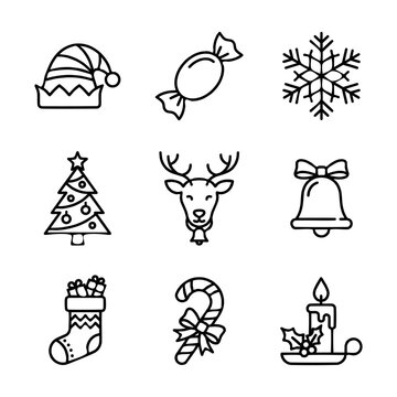 Christmas holiday winter festive season outline icon set graphic element collection