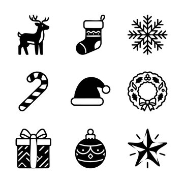 Christmas holiday icon set with seasonal symbols and festive graphic design elements