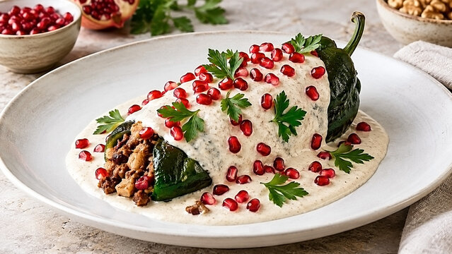 Mexican Chile en Nogada with Pomegranate