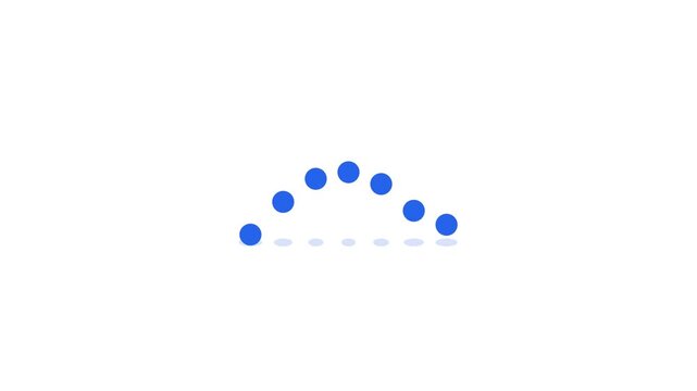 Minimal blue dots bouncing in sine wave motion loading preloader animation isolated on white background