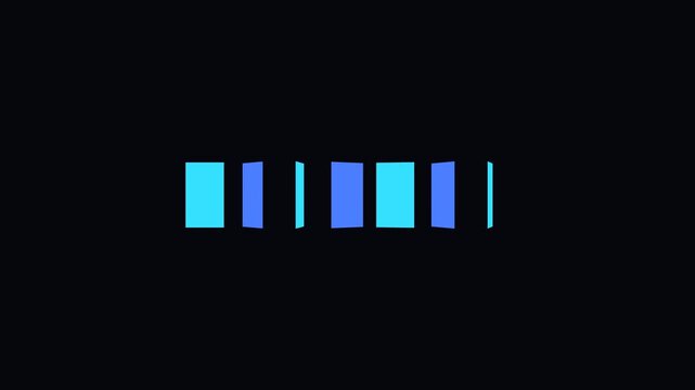 Abstract loading animation with a row of blue 3d flipping planes rotating on black background
