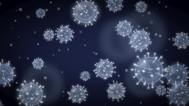 Microscopic virus particles floating in a medical medium seamless loop in deep indigo tones