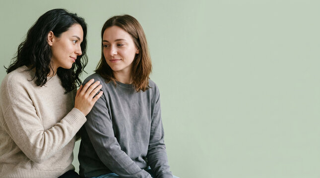 A compassionate woman offers gentle comfort and empathetic support to a younger individual, emphasizing human connection's vital role for positive Mental Health