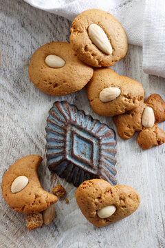 Almond flour cookies with whole almonds and rustic cookie mold