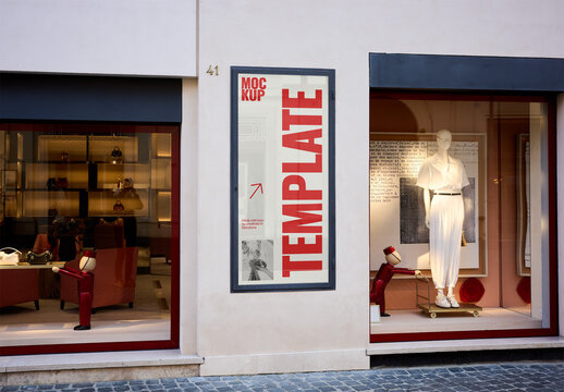 Mockup Of Customizable Vertical Poster On Rome Boutique Facade