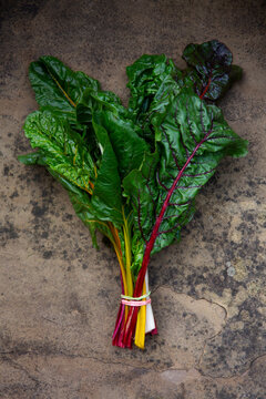 Bunch of fresh rainbow chard with vibrant stems