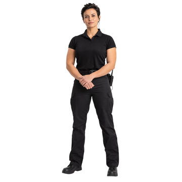 Professional female security guard bouncer isolated on transparent background PNG cutout