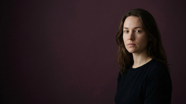 A poignant portrait of a young woman, her serious gaze reflecting deep introspection and the vital conversation around Mental Health, emphasizing resilience and understanding