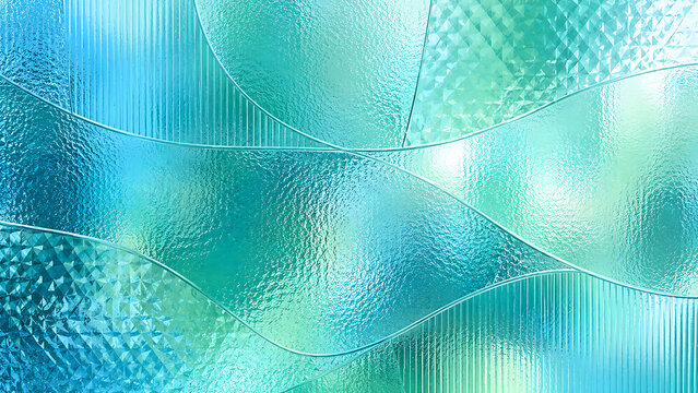 Abstract Textured Aqua and Teal Wave Glass Background with Geometric and Fluted Panels