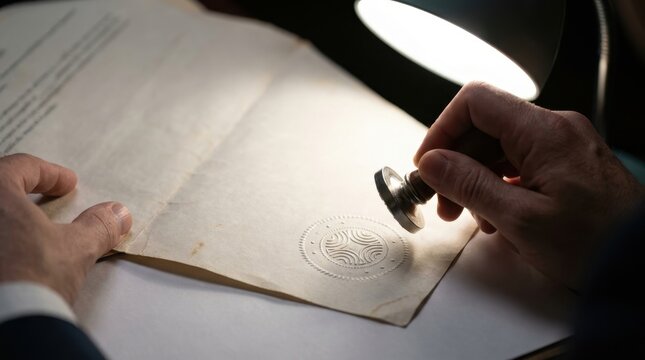 Notary Applying Seal to Legal Document