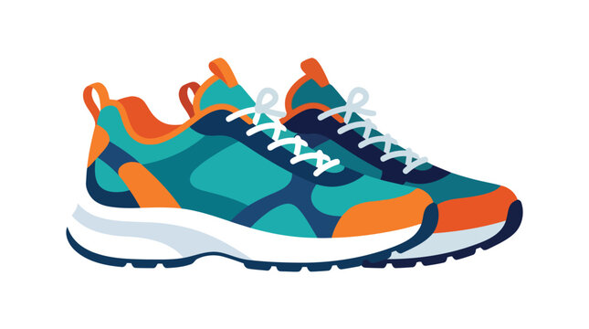 Pair of athletic shoes rests against a white background vector illustration