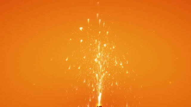 Festive sparks spray from a glowing fountain nozzle in a seamless 3D animation against a warm orange studio backdrop, evoking joyful prestige and holiday celebration