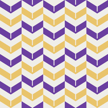 Geometric chevron arrow pattern with purple and yellow block shapes on white